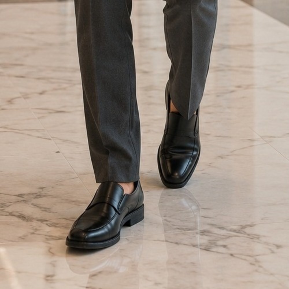 Borelli Black Slip On Dress Shoes Men's 8.5 Square Toe Loafers Business Casual